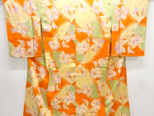 JAPANESE KIMONO / ANTIQUE JUBAN / SILK / KINSHA / FLORAL PLANTS